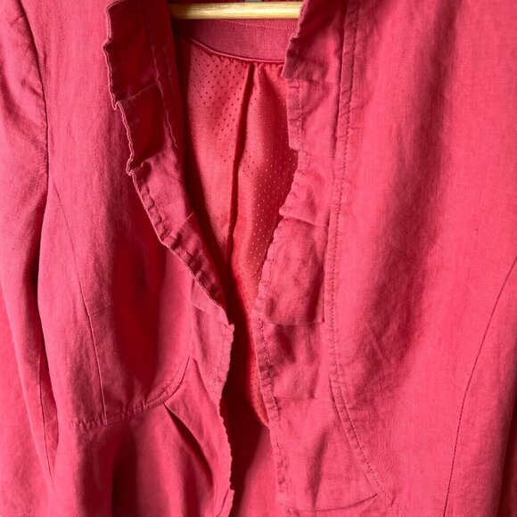 Per Una Blazer Womens Size 10 Faded Pink 100% Flax Linen Ruffles Jacket Natural - Picture 10 of 16